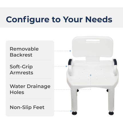 Drive Medical RTL12505 Handicap Bathroom Bench with Back and Arms - New Open Box