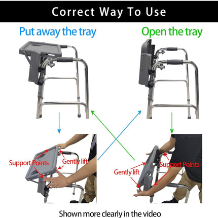 YCY Walker Tray for Folding Walker, Adjustable Rolling Tray Table for Standard Walkers – Holds Up to 22 lbs, Detachable, New Open Box