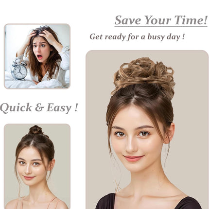 ELAINE Hair Buns Hair Extensions, Golden Brown Mixed, Messy and Tousled Hair Piece, Easy to Wear with Strong Elastic, 100% Heat Resistant Synthetic Fiber, Transform Your Look in Minutes New