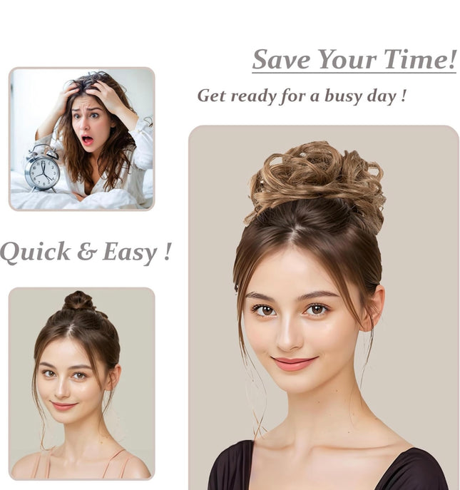 ELAINE Hair Buns Hair Extensions, Golden Brown Mixed, Messy and Tousled Hair Piece, Easy to Wear with Strong Elastic, 100% Heat Resistant Synthetic Fiber, Transform Your Look in Minutes New