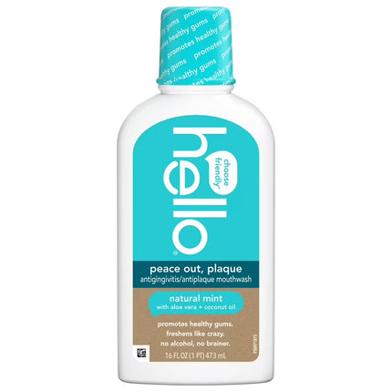 Hello Natural Mint Peace Out, Plaque Antigingivitis Mouthwash, 16 fl oz