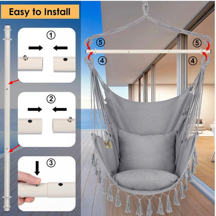 Y-STOP Hammock Chair Hanging Rope Swing, Light Grey, New Open Box