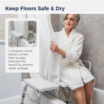 Drive Medical Splash Defense Tub Transfer Bench with Curtain Guard Protection - New Open Box