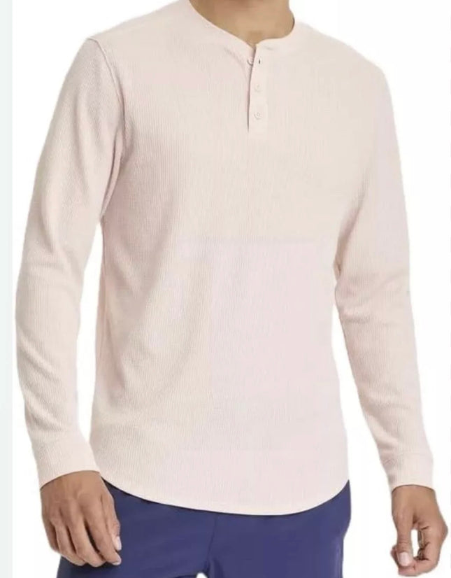 All in Motion Men’s Pink Long-Sleeve Waffle-Knit Henley Shirt XL - New