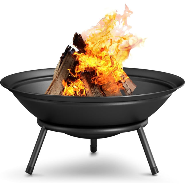 AMAGABELI GARDEN & HOME Fire Pit, 22.6 inch wood burning fire bowl, rustproof metal, with drain hole”