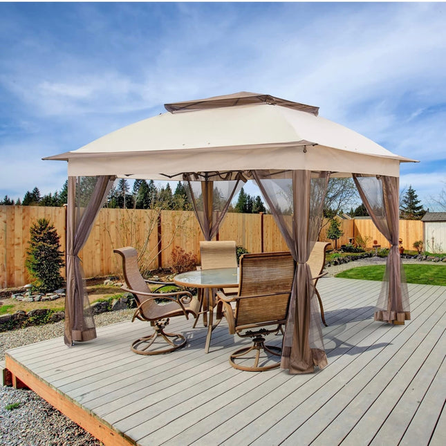 EAGLE PEAK 11x11 Pop Up Gazebo with mosquito netting, tan, easy set-up outdoor canopy for patio and backyard”