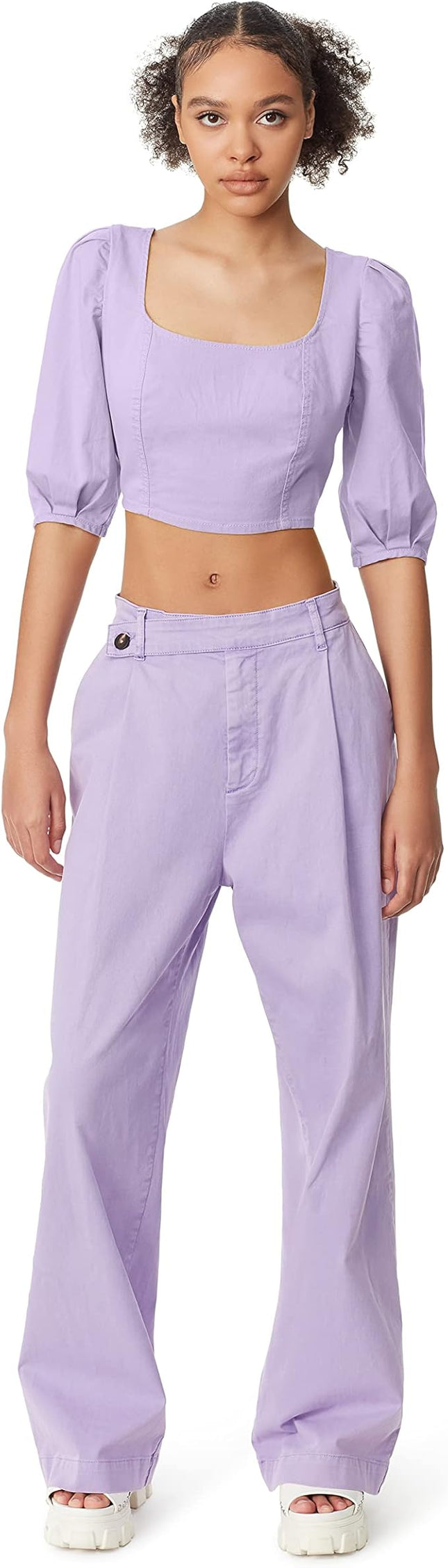 Circus NY Women's Purple Smocked Back Puff Short Sleeve Crop Top, New with Imperfection, Size M