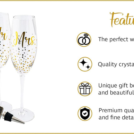 Verre Esprit Mr and Mrs Crystal Wedding Champagne Glasses Flutes & Stoppers