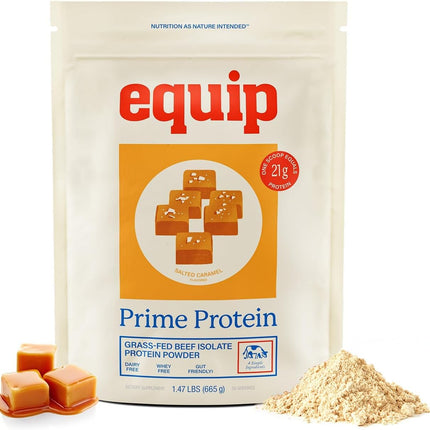 Equip Foods Prime Protein Powder | Clean, Grass Fed Beef Protein Powder, Carnivore Protein Isolate - Salted Carmel 30 Servings