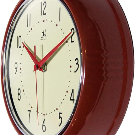 Infinity Instruments LTD. Retro 9-Inch Silent Sweep Wall Clock - Red (Open Box)