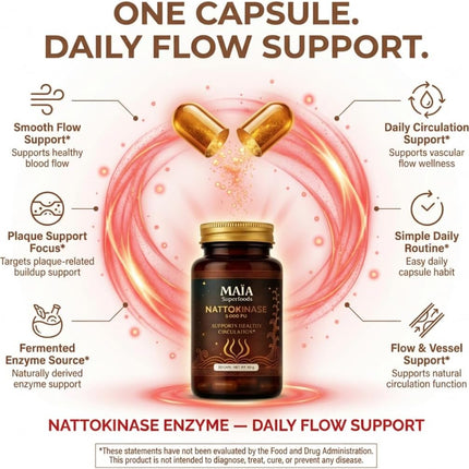 Maia Nattokinase | 5000 FU | Supports Arterial Cleanliness, Nitric Oxide - 30 Count