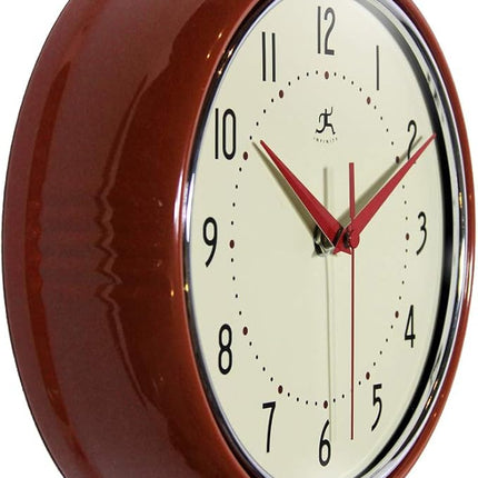 Infinity Instruments LTD. Retro 9-Inch Silent Sweep Wall Clock - Red (Open Box)