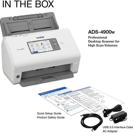 Brother ADS-4900W Professional Desktop Scanner with Fast Scan Speeds, Duplex, Wireless, and Large Touchscreen, White (New)
