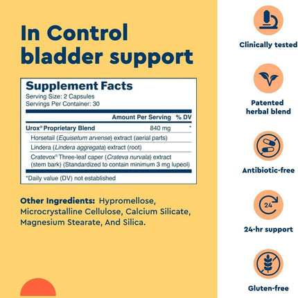 Uqora In Control Bladder Support - Daily Bladder Care & Support for Urinary Comfort 60 Caps