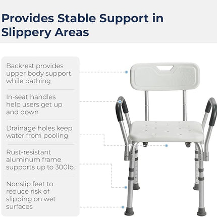 Drive Medical Adjustable Shower Chair with Back & Padded Arms - Open Box