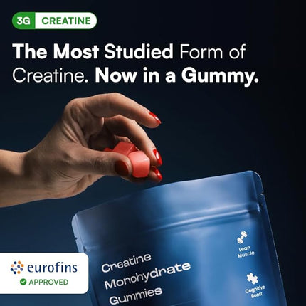 Omni Creatine Monohydrate Gummies - Supports Muscle Growth, Recovery & Brain Function - Convenient & Easy to Take - Great Tasting Watermelon Flavor - 1g per Gummy, Low Sugar - 90 Count