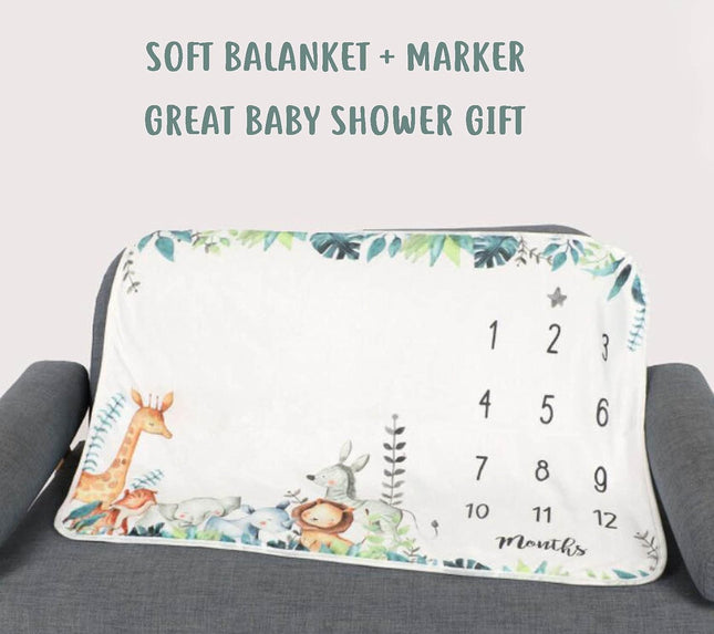 Popfavors Yuzioey Safari Baby Monthly Milestone Blanket 50"x40" – Open Box
