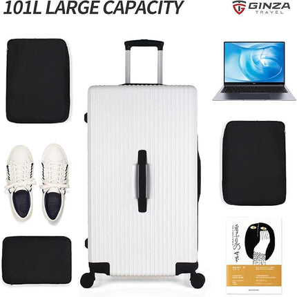 GinzaTravel Trunk Luggage, 26-Inch, Spinner Wheels, Lightweight PC Material with TSA Lock, White - New