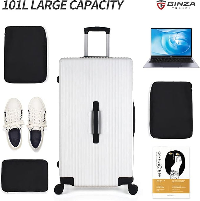 GinzaTravel Trunk Luggage, 26-Inch, Spinner Wheels, Lightweight PC Material with TSA Lock, White - New