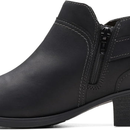 Clarks of England Women's Charlten Grace Stacked Heel Booties, Black, New, Size 7.5M