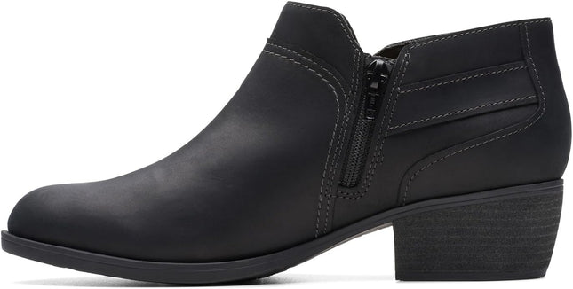 Clarks of England Women's Charlten Grace Stacked Heel Booties, Black, New, Size 7.5M