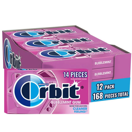 ORBIT Bubblemint Chewing Gum No Artificial Colors Sugar Free, 12 Packs of 14-Pieces - EXP. 07/30/26