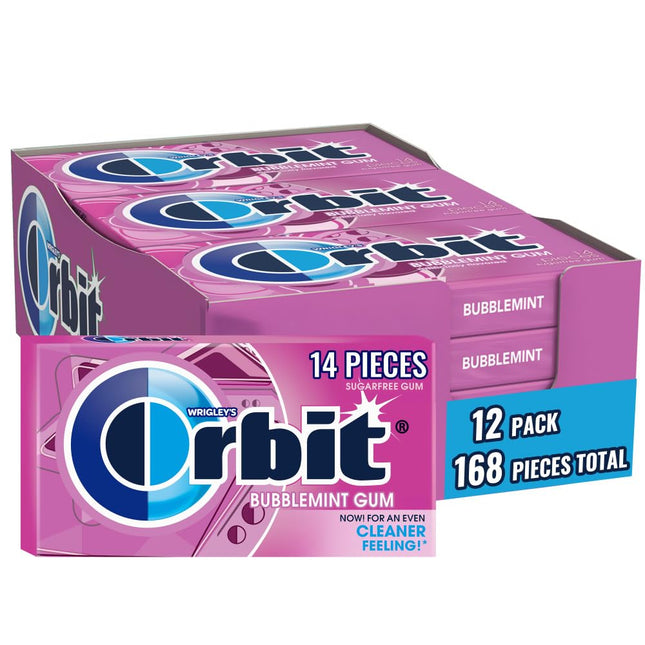 ORBIT Bubblemint Chewing Gum No Artificial Colors Sugar Free, 12 Packs of 14-Pieces - EXP. 07/30/26