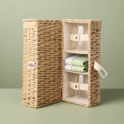 Hearth & Hand Romantic Picnic Bottle & 2 Glass Carrier Set