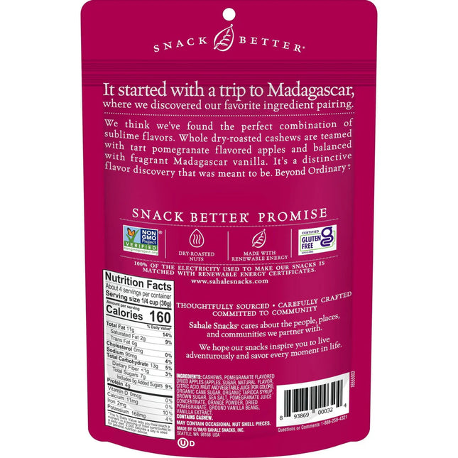 Sahale Snacks Naturally Pomegranate Vanilla Flavored Cashews Glazed Mix, - 4 Oz