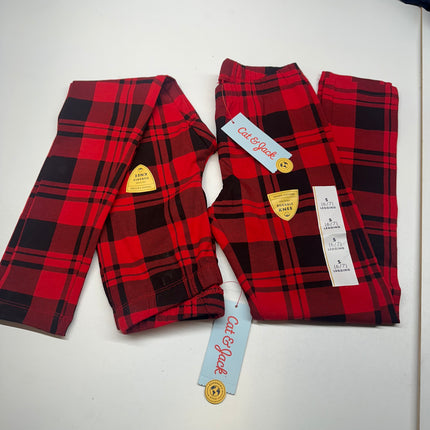 Cat & Jack Girls’ Red Plaid Leggings - Size S (6/7), New