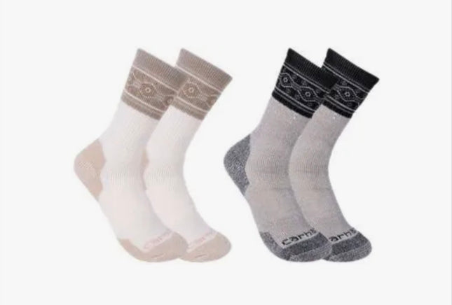 Carhartt Women's Cold Weather Heavyweight Crew Sock Seasonal Striped Crew Socks, Wool Blend 4-Pairs Size 7-9.5