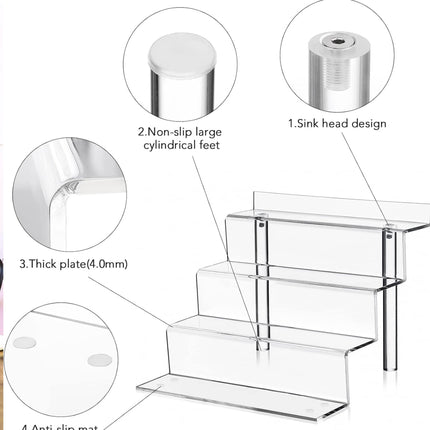 9 Inch Acrylic Shelf, 4 Tier Perfume Organizer and Cologne Organizer, Funko POP Shelves Tiered Riser Display Stand, Acrylic Display for Decoration and Organizer - New Open Box