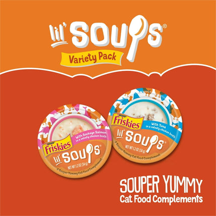 Purina Friskies Lil' Soups Salmon and Tuna for Cats Variety Pack, 1.2 oz Cups (18 Count) (03/2027)