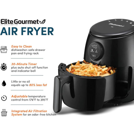 Elite Gourmet 2QT Oil-Free Air Fryer Open Box Black