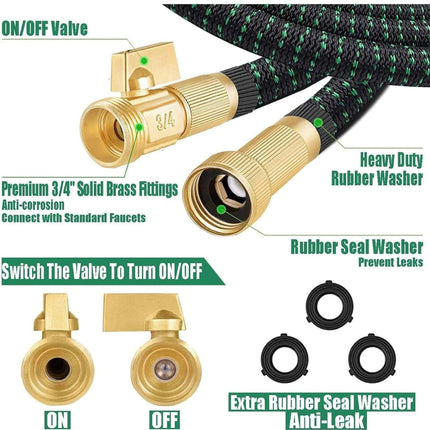 25 ft Expandable Garden Hose - Kink-Free Flexible Water Hose with 10 Function Spray Nozzle, 3/4 Brass Connectors, Leakproof Lightweight Expanding Hose (Green, 25FT) - New