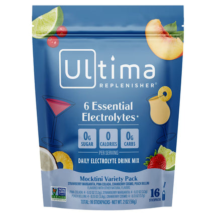 Ultima Replenisher Daily Electrolyte Powder – Mocktini Variety Pack, 16 Stickpacks EXP. 10/2027