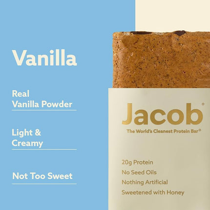 Jacob Vanilla Protein Bars – 20g Protein, No Seed Oils, 9 Pack