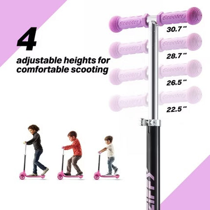 Ziffy 3 Wheel Scooter for Kids 3-5, Toddler Kick Scooter with LED Light-Up Wheels, 5 Adjustable Height, Lean-to-Steer Design (Support up to 110 lbs)