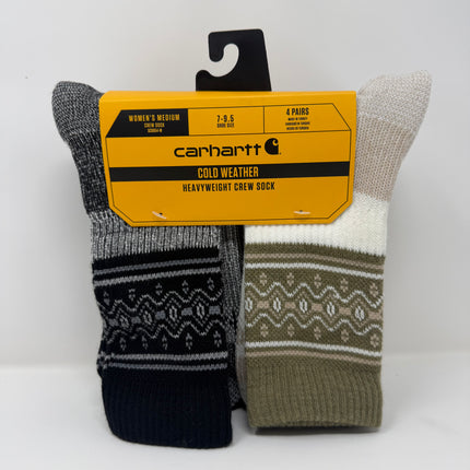 Carhartt Women's Cold Weather Heavyweight Crew Sock Seasonal Striped Crew Socks, Wool Blend 4-Pairs Size 7-9.5