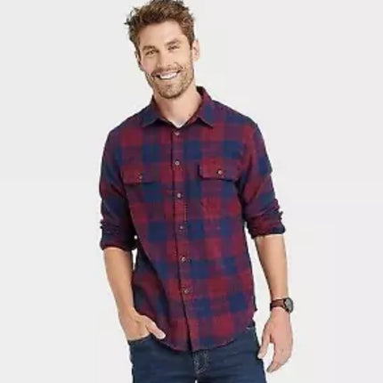 Goodfellow & Co Men’s Plaid Flannel Shirt in Red and Blue Plaid, Size XXL, New