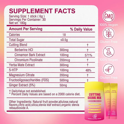 Leefar Cutting Drink Mix Berberine Chromium 5-HTP Yerba Mate Magnesium Exp 01/28