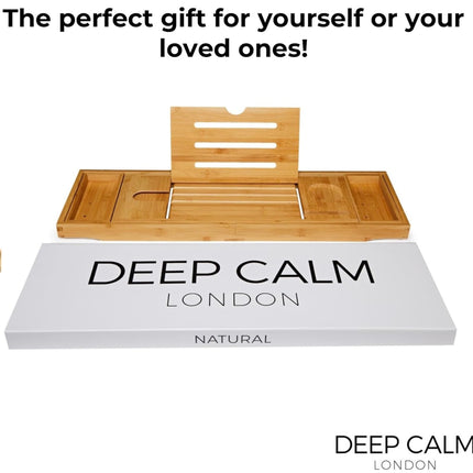 Deep Calm Bamboo Bathtub Tray Caddy, Expandable Bath Table with Holders for Accessories - New Open Box