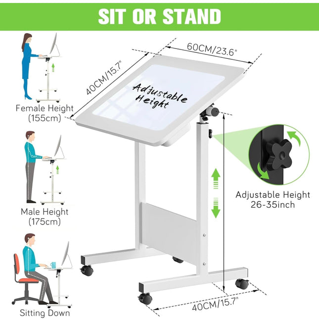 ZHIDIAN Mobile Standing Desk with Writing Glass, New Open Box