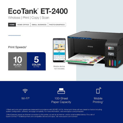 Epson EcoTank ET-2400 All-in-One Supertank Printer - Black, New