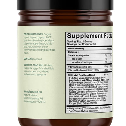 Natural Rems Sea Moss Gummies 16-in-1 - Ashwagandha Black Seed Oil Bladder Wrack Turmeric Vitamin