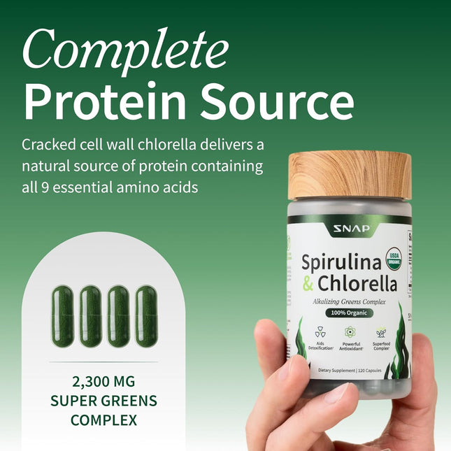 Snap Supplements Organic Spirulina and Chlorella 120 Ct.