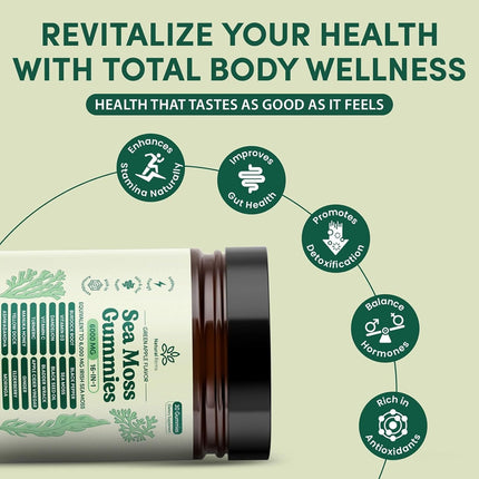 Natural Rems Sea Moss Gummies 16-in-1 - Ashwagandha Black Seed Oil Bladder Wrack Turmeric Vitamin