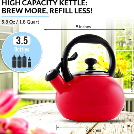 Chantal 1.8 QT Red Enamel on Steel Kettle – Buttons Series – Whistling, Quick Boil – New