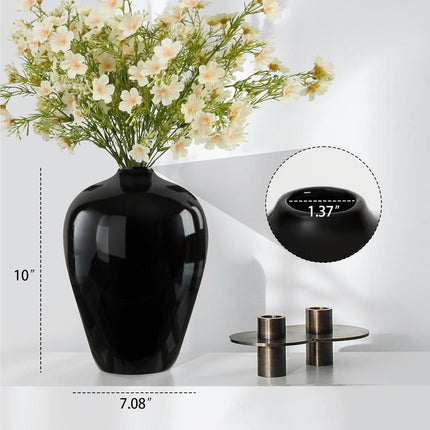 Black Ceramic Vase, Flower Vase for Home Decor, Decorative Vase - New