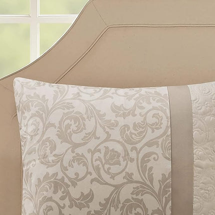 510 Design Luxe Quilted Comforter Set, Ramsey Damask Neutral, Queen (Open Box)